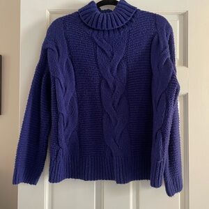 Indigo Cable Knit Cowl Sweater